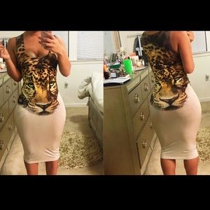 Bodycon Nude Dress - Leopard design